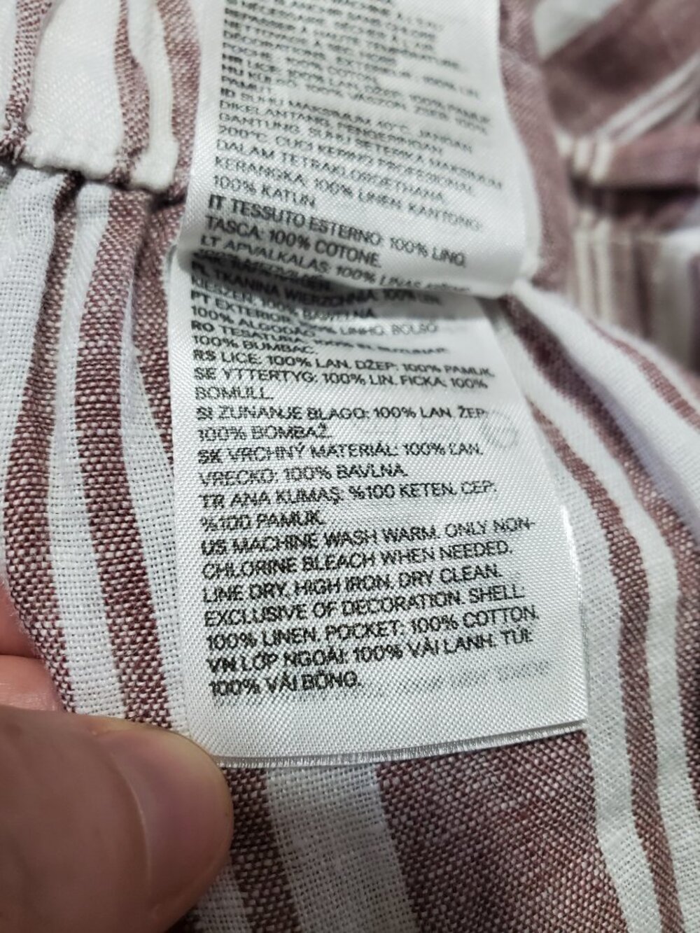 H&M x LEMLEM 100% Linen 28" Paperbag Pants Red White Stripe XL Belt Beach Travel - Picture 12 of 14